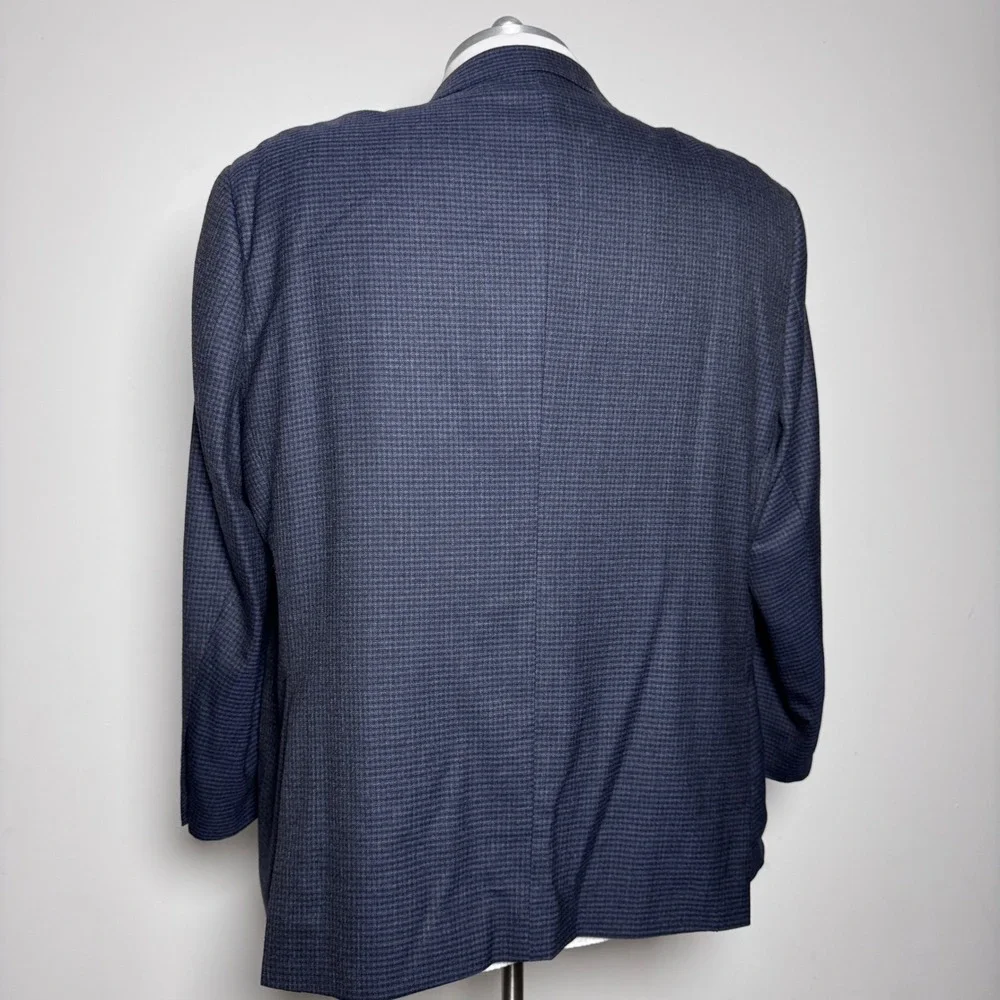 Pronto‎ Uomo Platinum Blazer Mens 56R Navy Blue Micro-Check 100% Wool Two-Button